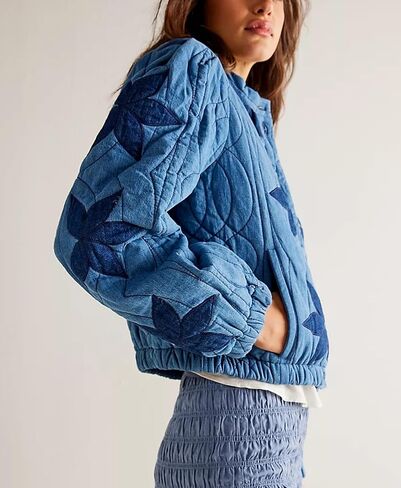 OPCAKM Women's Cropped Puffer Jacket Lightweight Flower Embroidery Quilted Outerwear Coats in Saudi Arabia
