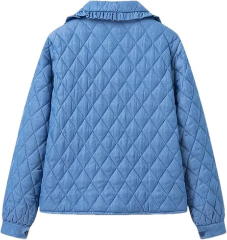 Women's Quilted Lightweight Jackets Long Sleeve Winter Cropped Cotton Padded Coat Jacket Tie Front Puffy Outwear in Saudi Arabia