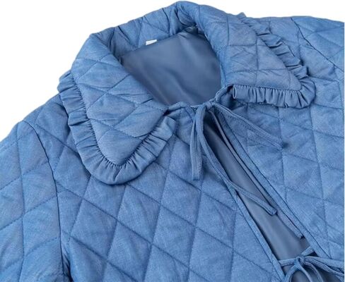 Women's Quilted Lightweight Jackets Long Sleeve Winter Cropped Cotton Padded Coat Jacket Tie Front Puffy Outwear in Saudi Arabia