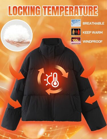 Flygo Womens Cropped Puffer Jacket Zip Up Stand Collar Lightweight Quilted Padded Down Winter Warm Jackets Coats with Pockets in Kuwait