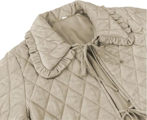 Women's Quilted Lightweight Jackets Long Sleeve Winter Cropped Cotton Padded Coat Jacket Tie Front Puffy Outwear in Saudi Arabia