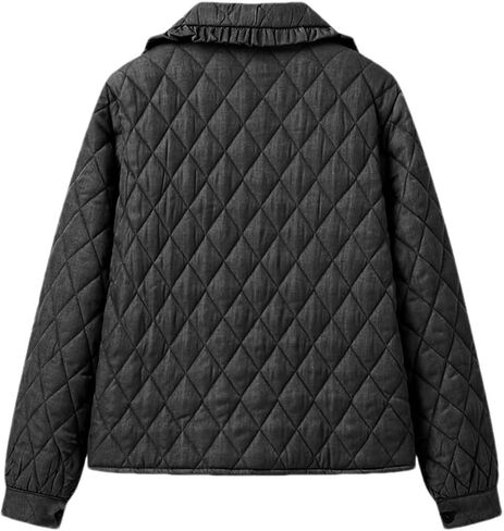 Women's Quilted Lightweight Jackets Long Sleeve Winter Cropped Cotton Padded Coat Jacket Tie Front Puffy Outwear in Saudi Arabia