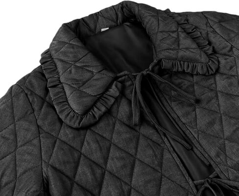 Women's Quilted Lightweight Jackets Long Sleeve Winter Cropped Cotton Padded Coat Jacket Tie Front Puffy Outwear in Saudi Arabia