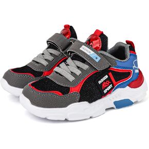 Boy's Mesh Breathable Running Shoes, Lightweight, Hook & Loop,Comfy Anti-Skid Breathable Sneakers for Kids Outdoor Activities