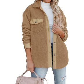 ZESICA Womens Winter Casual Sherpa Fleece Jacket Long Sleeve Button Solid Warm Fuzzy Outwear Coat Pockets