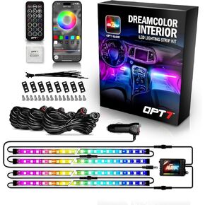 OPT7 Aura DreamColor RGBIC LED Car Interior Light Strips, 4PC Interior Ambient Lighting Kit, Color Chasing Light Kit w/APP Control & Wireless Remote, Universal for Vehicles SUV Trucks Pickups Van