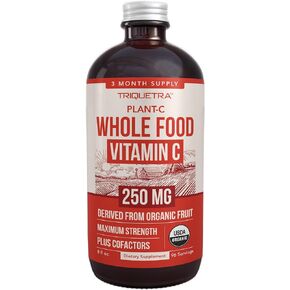 Organic Vitamin C Liquid - 250 mg | Whole Food Vitamin C Supplement from Fruit Plus Absorption Cofactors, Rutin & Citrus Bioflavonoids - Immune Support, Antioxidant, Total Health (96 Servings)