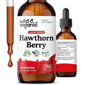 Wild & Organic Hawthorn Berry Extract Drops - Alcohol & Sugar-Free Hawthorne Berry Supplement for Wellness - Strength Hawthorn Extract Tincture - Non-GMO, No Additives - 2 fl oz