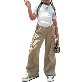 WDIRARA Girl's 2 Piece Outfits Ruched Short Sleeve Tee Wide Leg Cargo Pants Set
