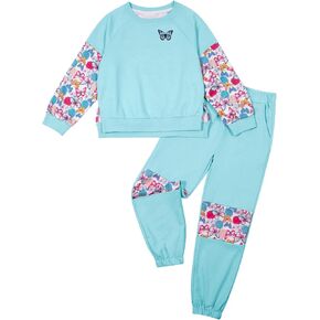 Girls Clothes Color Block Print Long Sleeve Pullover Sweatshirt Sweatpant Set 2PC Outfits