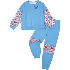 Girls Clothes Color Block Print Long Sleeve Pullover Sweatshirt Sweatpant Set 2PC Outfits