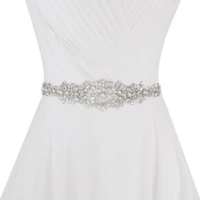 Handmade Crystal Diamond Bridal Belt Wedding Belt with Ribbon Ivory White Ribbon for Wedding Dress Women and Girls