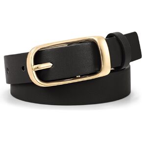 XZQTIVE Women's Leather Belts for Jeans Dress Pants Fashion Black Brown Belts for Women Ladies Waist Belts with Gold Buckle