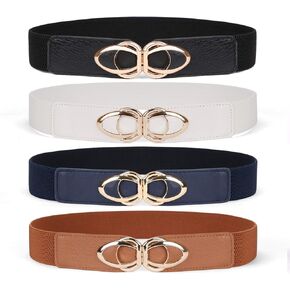 WERFORU Women Thin Elastic Belts,Skinny Stretch Vintage Fashion Waistband for Dress with Gold Buckle 4 Pack
