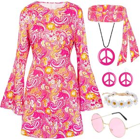 70s Disco Dress Women Hippie Costume Bell Sleeve Dress Prom Dresses for Women