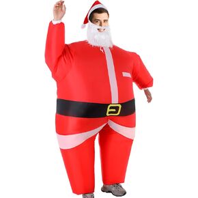 Inflatable Christmas Santa Claus Suit Santa Blow up Costume Inflatable Xmas Costume Cosplay Party Funny Clothes with Beard Hat Blower for Adult Men Women