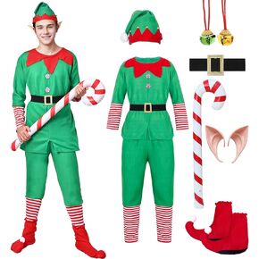 Christmas Elf Costume Adult Men Women Kid, Santa's Helper Xmas Festive Outfit Elf Hat Ears Fancy Dress Accessories