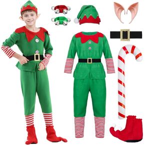 Christmas Elf Costume Adult Men Women Kid, Santa's Helper Xmas Festive Outfit Elf Hat Ears Fancy Dress Accessories in Kuwait