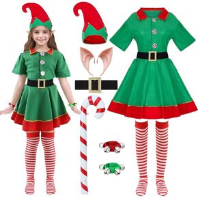 Christmas Elf Costume Adult Men Women Kid, Santa's Helper Xmas Festive Outfit Elf Hat Ears Fancy Dress Accessories