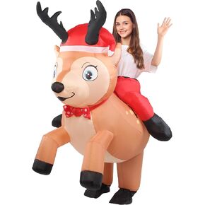 Christmas Inflatable Reindeer Costume Funny Blow Up Xmas Party Holiday Décor for Adult Men Women Cosplay Deer