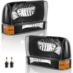 Headlights Assembly W/Bulbs for 1999-2004 Ford Super Duty F250 F350 F450 F550,for 2000-2004 Ford Excursion with Bumper Signal Corner Light NOT FOR SEALED BEAM MODELS