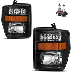 مجموعة المصابيح الأمامية مع مصابيح لـ 1999-2004 Ford Super Duty F250 F350 F450 F550، لـ 2000-2004 Ford Excursion مع ضوء زاوية إشارة المصد غير لنماذج الشعاع المختوم