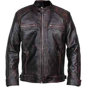 AREENA DESIGN Vintage Brwon Motorcycle Cow Genuine Leather Jacket
