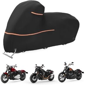 Motorcycle Cover 600D Waterproof, Outdoor Protection Cover for Harley Davidson Touring Models with Side Box,Road King,Road Glide,Street Glide,Electra Glide,Low Rider (107 x 43.3 x 55 in)