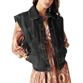 Tanming Women's Denim Vest Cap Sleeve Casual Jean Jacket Oversized Button Down Jean Waistcoat