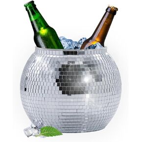 Disco Ice Bucket for Parties - 9.8 Inch Disco Ball Theme Party Decorations, Mirror Sliver Disco Ball Decor,Dazzling Stylish Beverage Chiller for Cocktail Bar, Cooler for Wine Beer