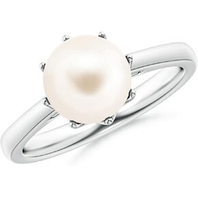 Angara Freshwater Cultured Pearl Solitaire Ring for Women in Sterling Silver / 14K Solid Gold | Birthday, Engagement, Anniversary, Wedding Jewelry Gift for Women