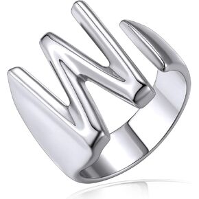 KeyStyle Bold Initial Letter Rings Adjustable, GoldChic Jewelry Women Gold Statement Ring Personalized Engraved Women’s Open Signet Ring for Party (Gold, White Gold, Black)