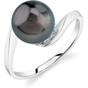 The Pearl Source Pearl Ring with 9mm Tahitian South Sea Cultured Pearl and 14K Gold Felice Pearl Ring for Women