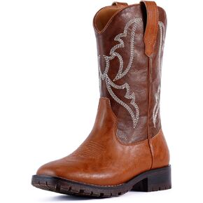 RLW Cowboy Boots for Men Classic Western Style Mens Motorcycle Boots Square Toe with Comfortable Synthetic Leather