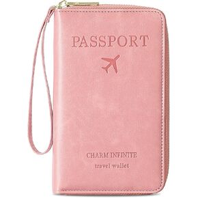 Leather RFID Blocking Passport Holder Travel Wallet, Passport Cover/Case Travel Wallet for Women/Men with Pen Holder with Detachable Wrist Strap