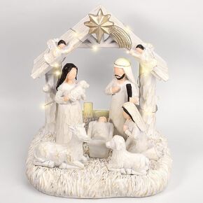Nativity Set with LED Lights, Nativity Sets for Christmas Indoor, Resin Nativity Scene Indoor with Manger, Christmas Nativity Sets & Figures for Table Chrismas Indoor Decoration