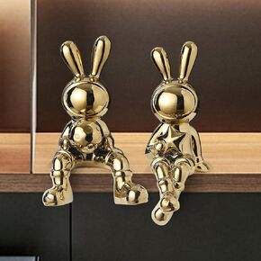 Generic Astronaut Bunny Figurine Home Decor, Ceramic Electroplated Rabbit Astronaut Statue Sculpture Collectible Ornament for Desktop Cabinet Bookshelf Office Living Room (Sliver)