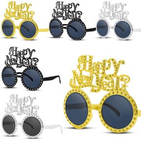 6 Pairs 2025 Happy New Year Eyeglasses,Glitter Round Shaped Glasses New Years Eve Eyewear Funny Sunglasses
