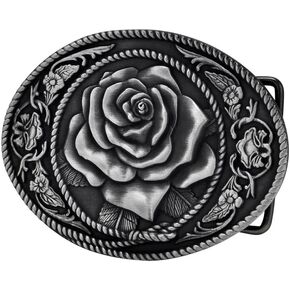 Buckle Rage Adult Womens Western Vintage Rose Ornate Rope Belt Buckle Silver
