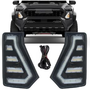 LED Daytime Running Lights White DRL Compatible with Tacoma 2024 2025, With Amber Sequential Turn Signal Lights Front Bumper Fog Lights Kit Tacoma Accessories