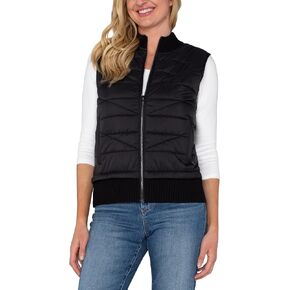 Liverpool Women's Petite Sleeveless Quilted Front Full Zip Vest Sweater Yarn