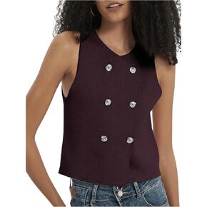 SHENHE Women's Double Breasted Sweater Vest Sleeveless Crewneck Elegant Dressy Vest Tank