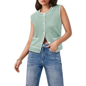 Yousify Womens Knit Tank Tops 2025 Summer Sleeveless Sweater Vest Round Neck Button Down Casual Cardigan with Pockets in Kuwait