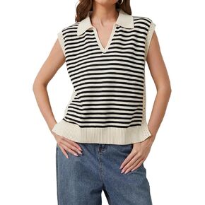 Knit Sweater Vest for Women Sleeveless V Neck Striped Sweaters Tank Tops Womens Fall Fashion 2024