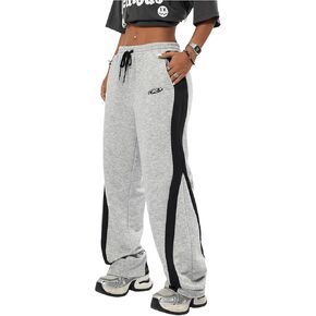 GORGLITTER Girl's Baggy Stacked Sweatpants Y2K Color Block Side Striped Straight Leg Pants Streetwear
