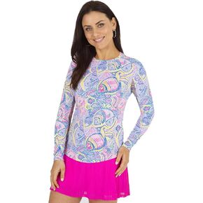 IBKUL Athleisure Wear واقي من الشمس UPF 50+ Icefil Cooling Tech Mariel Print كم طويل رقبة دائرية - 12483 أزرق متعدد Mariel XXL in Kuwait