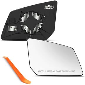 Driver Side Mirror Replacement for Chevy Chevrolet Traverse 2009-2016, GMC Acadia 2007-2016, Saturn Outlook 2007-2010 - Left Side Mirror Glass with Backing Plate, Chrome, Power Heated