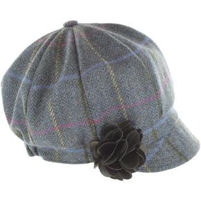 Mucros Weavers Newsboy Hat for Women's Cap 8 Panel Wool Made in Ireland (Navy Mustar Line)