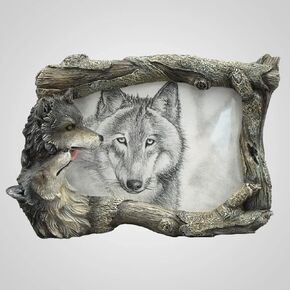 Poly Resin Wolf Photo Picture Frame, 7-inch Length, Wall and Tabletop Decoration