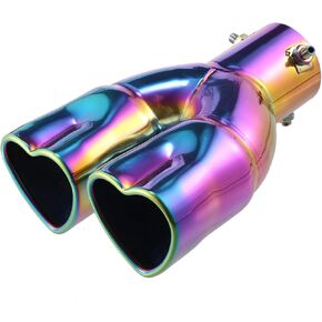 63mm 2.5" Inlet Straight Type Heart Shape Universal Exhaust Pipe Muffler Tip Tailpipe Bolt-On for Car Truck 8.1" Length Stainless Steel Multicolor Auto Replacement Parts
